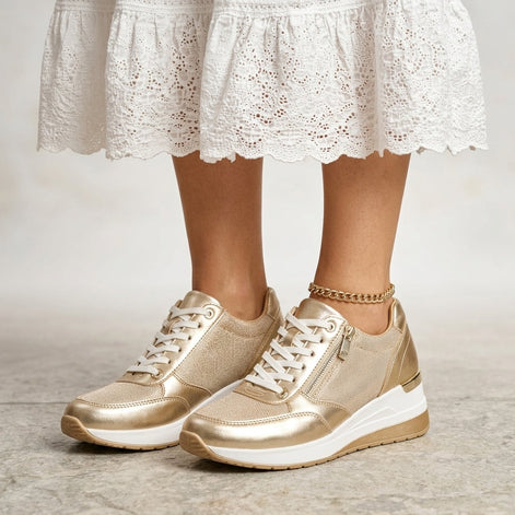 Women's Platform Lace-Up Cushioned Sneakers with Side Zip