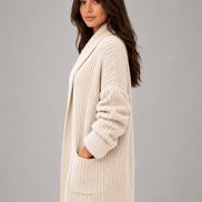 Women's Open-Front Knitted Longline Cardigan with Pockets