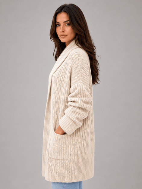 Women's Open-Front Knitted Longline Cardigan with Pockets