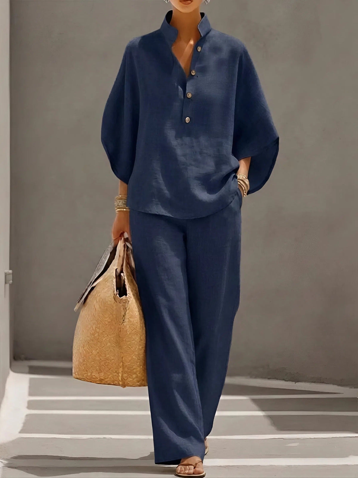 Women's Collared Wide-Leg Trouser Two-Piece Co-ord Set