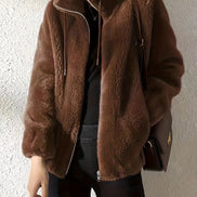 Phoebe Faux Fur Zip-Up Winter Coat with Stand Collar for Women