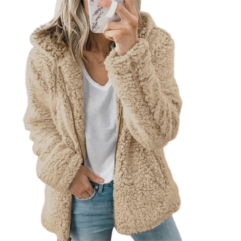 Women's Fluffy Teddy Fleece Jacket with Pockets and Zip