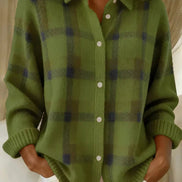 Ofelia Plaid Knitted Jumper Longline Button-Front Cardigan Sweater