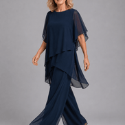 Women's Chiffon Two Piece Co-Ord Set with Wide-Leg Trousers