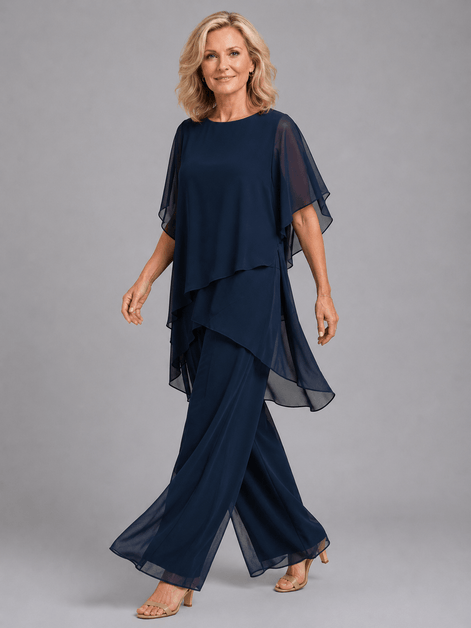 Women's Chiffon Two Piece Co-Ord Set with Wide-Leg Trousers