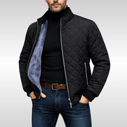 Men's Diamond-Quilted Jacket with Faux Fur Lining for Winter