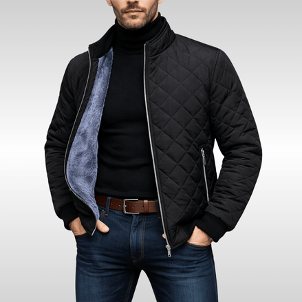 Men's Diamond-Quilted Jacket with Faux Fur Lining for Winter