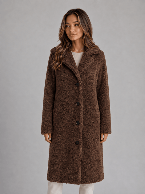 Women's Longline Teddy Borg Fleece Button-Front Winter Coat