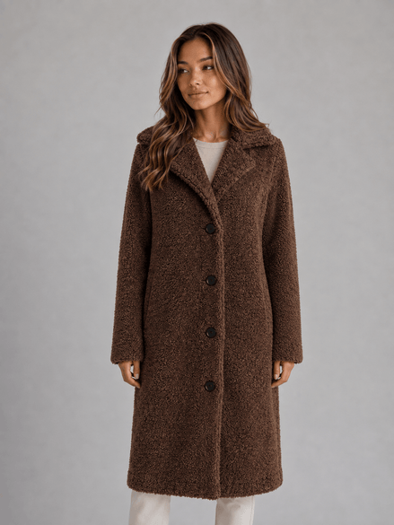 Women's Longline Teddy Borg Fleece Button-Front Winter Coat