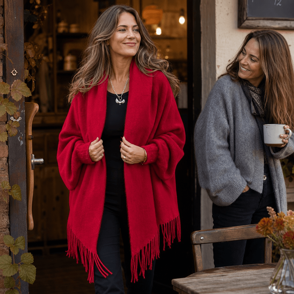 Women's Fringed Draped Shawl Collar Open-Front Wool Wrap Coat for Winter
