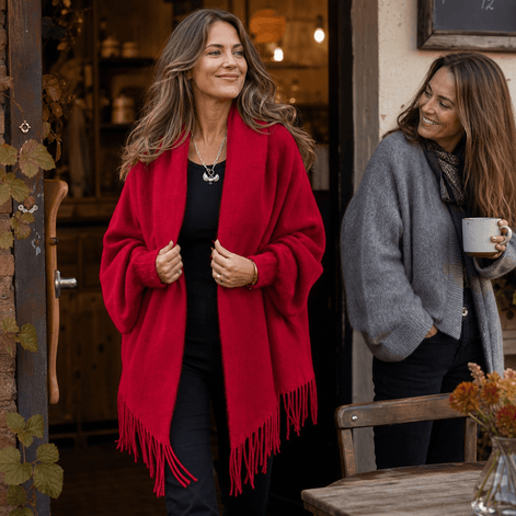 Women's Fringed Draped Shawl Collar Open-Front Wool Wrap Coat for Winter
