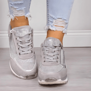 Women's Cushioned Sneakers with Lace-Up Closure and Zip Detail