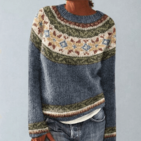 Women's Fair Isle Pattern Knitted Jumper with Crew Neck