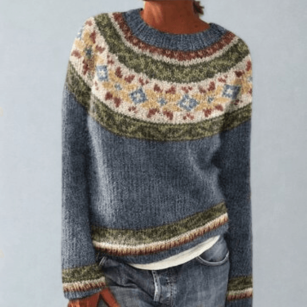 Women's Fair Isle Pattern Knitted Jumper with Crew Neck