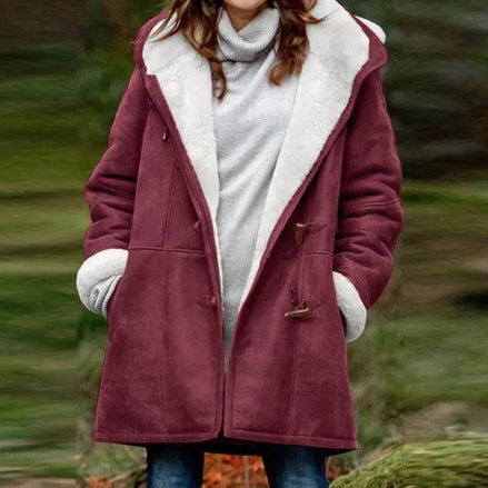 Women's Shearling-Look Hooded Toggle Winter Coat with Fleece Lining