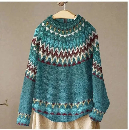 Victoria Icelandic Geometric-Pattern Knitted Jumper for Women
