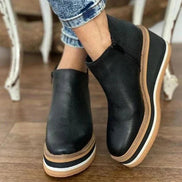 Courtney Faux Leather Wedge Boots for Women with Side Zip and Round Toe