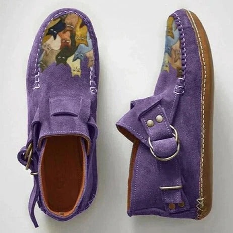 Women's Shearling-Lined Suede Winter Ankle Boots with Buckle Strap