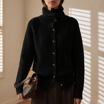 Antiparos Ribbed Turtleneck Wool Blend Knitted Cardigan for Women