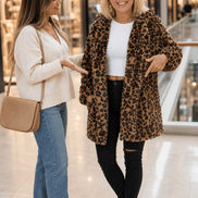 Leora Women's Leopard Print Faux Fur Longline Winter Coat with Open Front