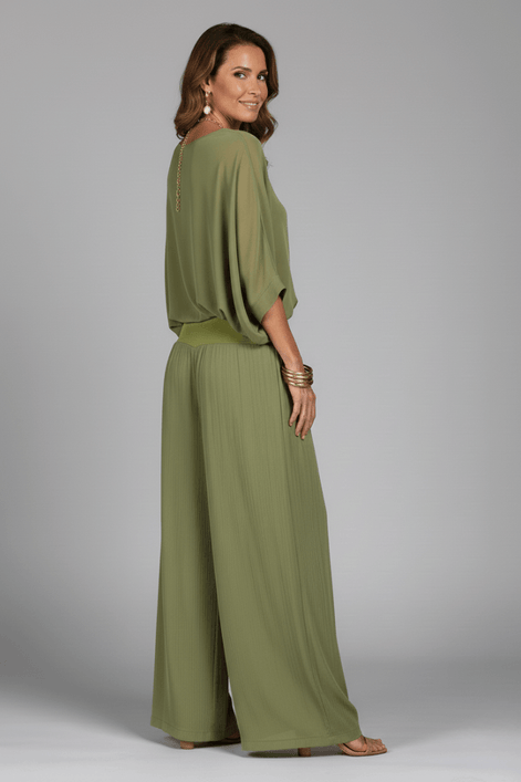 Natalie Chiffon Wide-Leg Women's Two-Piece Co-Ord Set with Draped Top
