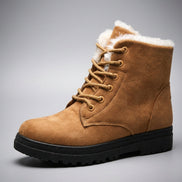Women's Fur-Lined Suede Lace-Up Boots with Chunky Sole