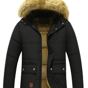 Drake Hooded Quilted Mens Puffer Jacket with Faux Fur Trim