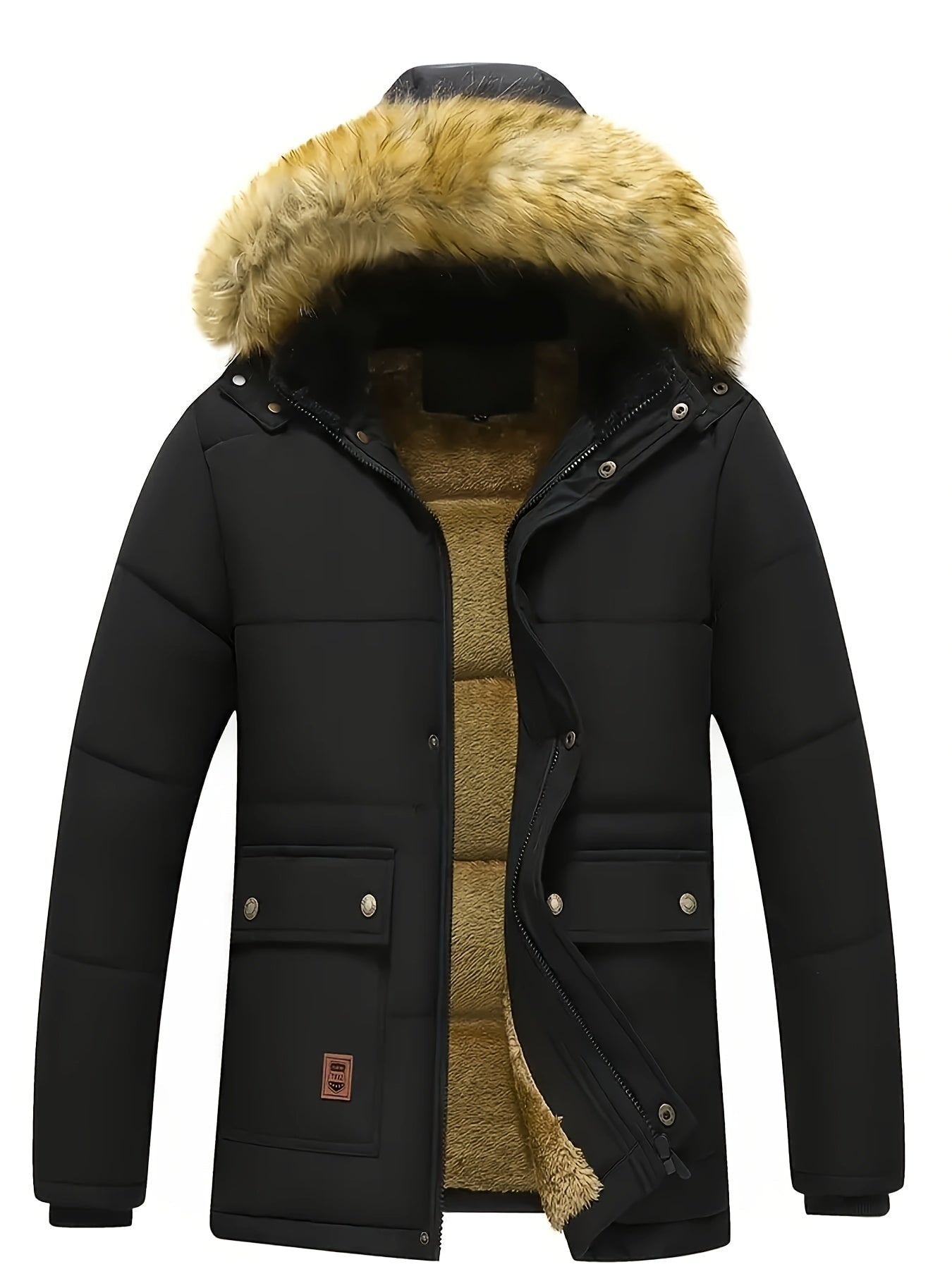 Drake Hooded Quilted Mens Puffer Jacket with Faux Fur Trim
