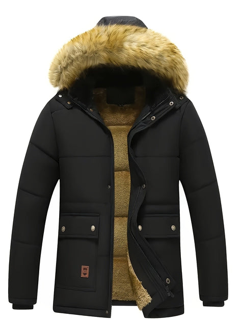 Drake Hooded Quilted Mens Puffer Jacket with Faux Fur Trim