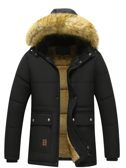 Drake Hooded Quilted Mens Puffer Jacket with Faux Fur Trim