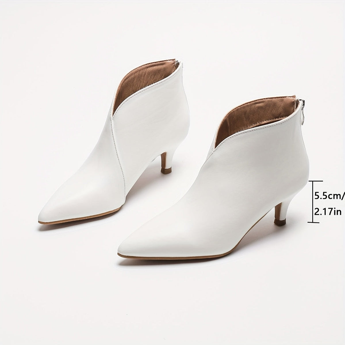 Women's Pointed-Toe Faux Leather Ankle Boots with Kitten Heel and Back Zip