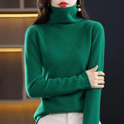 Women's Ribbed Turtleneck Knitted Jumper with Long Sleeves