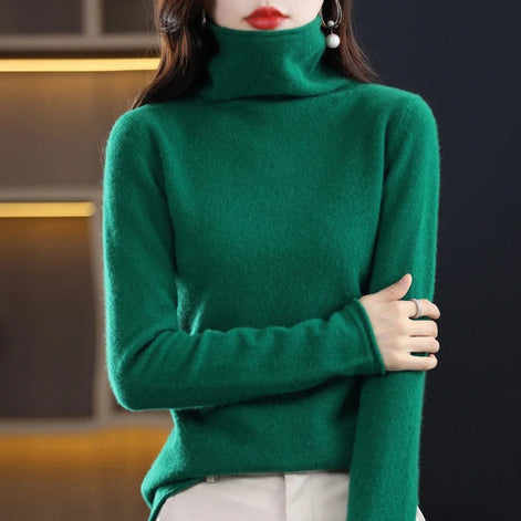 Women's Ribbed Turtleneck Knitted Jumper with Long Sleeves