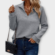 Chrystah Ribbed Quarter-Zip Pullover with Stand Collar