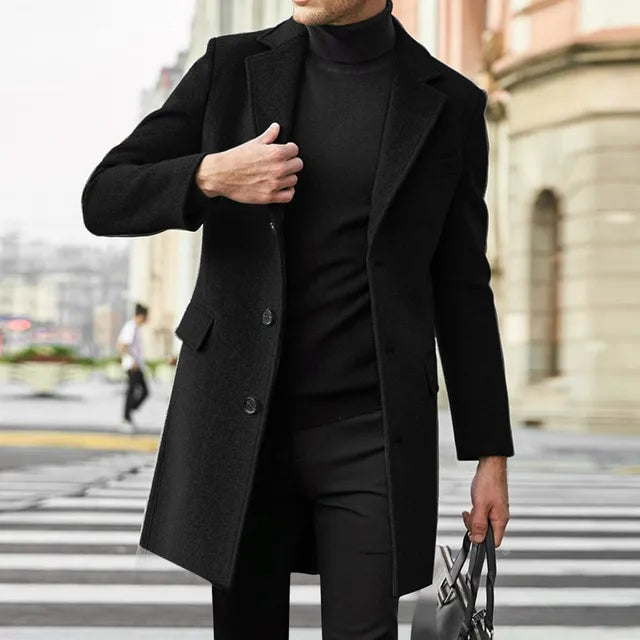 Keith Long Wool-Blend Mens Coats Single-Breasted Overcoat