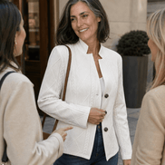 Women's Textured Knit Stand-Collar Open-Front Tailored Blazer