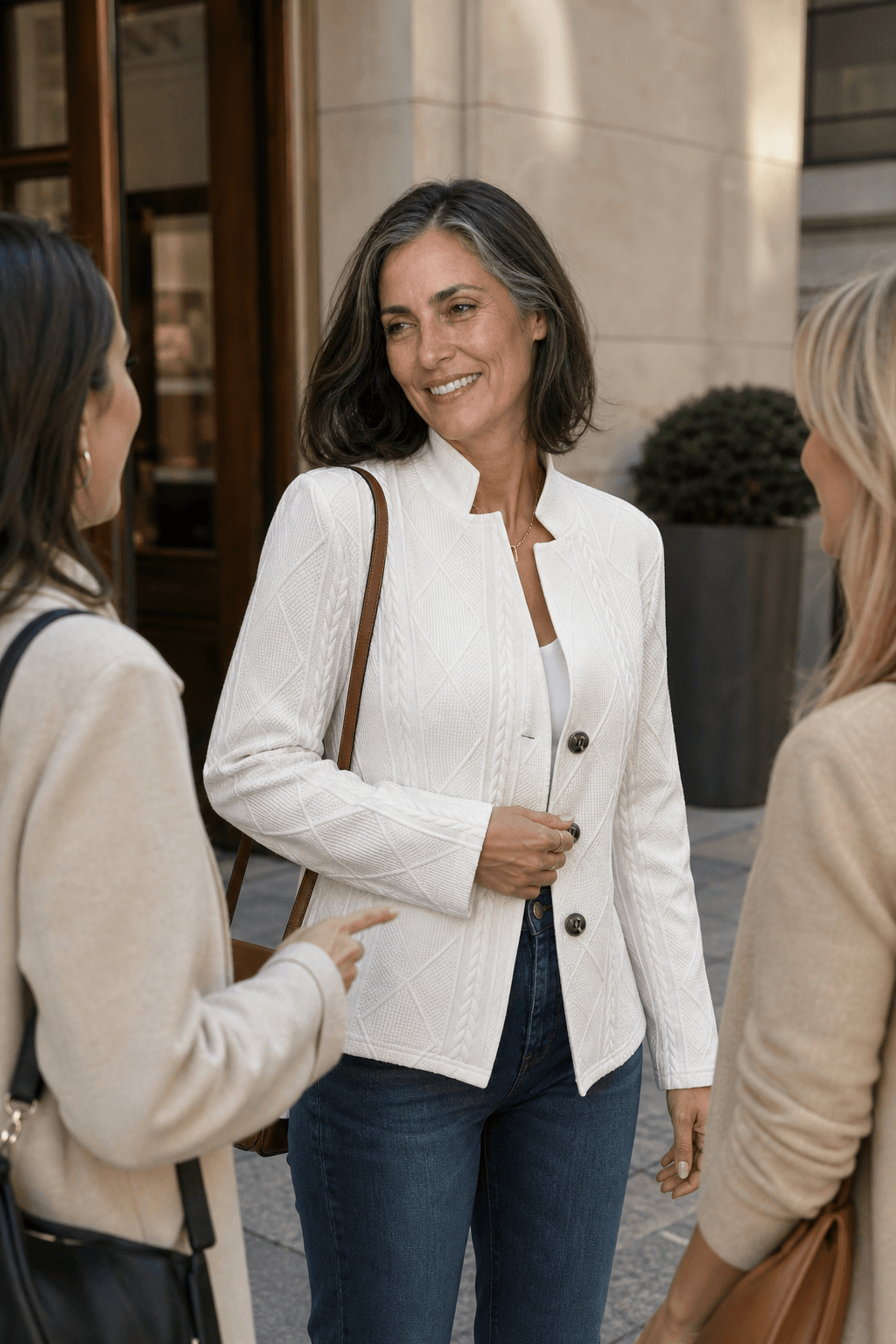 Women's Textured Knit Stand-Collar Open-Front Tailored Blazer