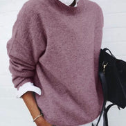 Poppy Crew Neck Knitted Relaxed Fit Sweater in Solid Khaki