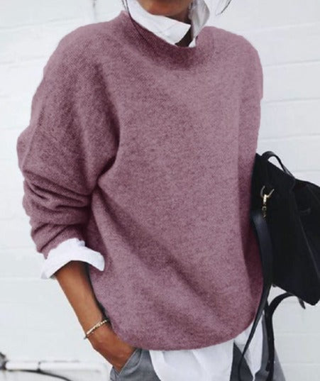Poppy Crew Neck Knitted Relaxed Fit Sweater in Solid Khaki