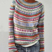 Fair Isle Pattern Crew Neck Knitted Jumper for Women