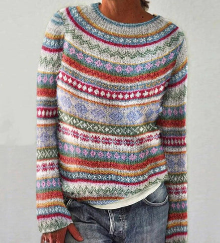 Fair Isle Pattern Crew Neck Knitted Jumper for Women