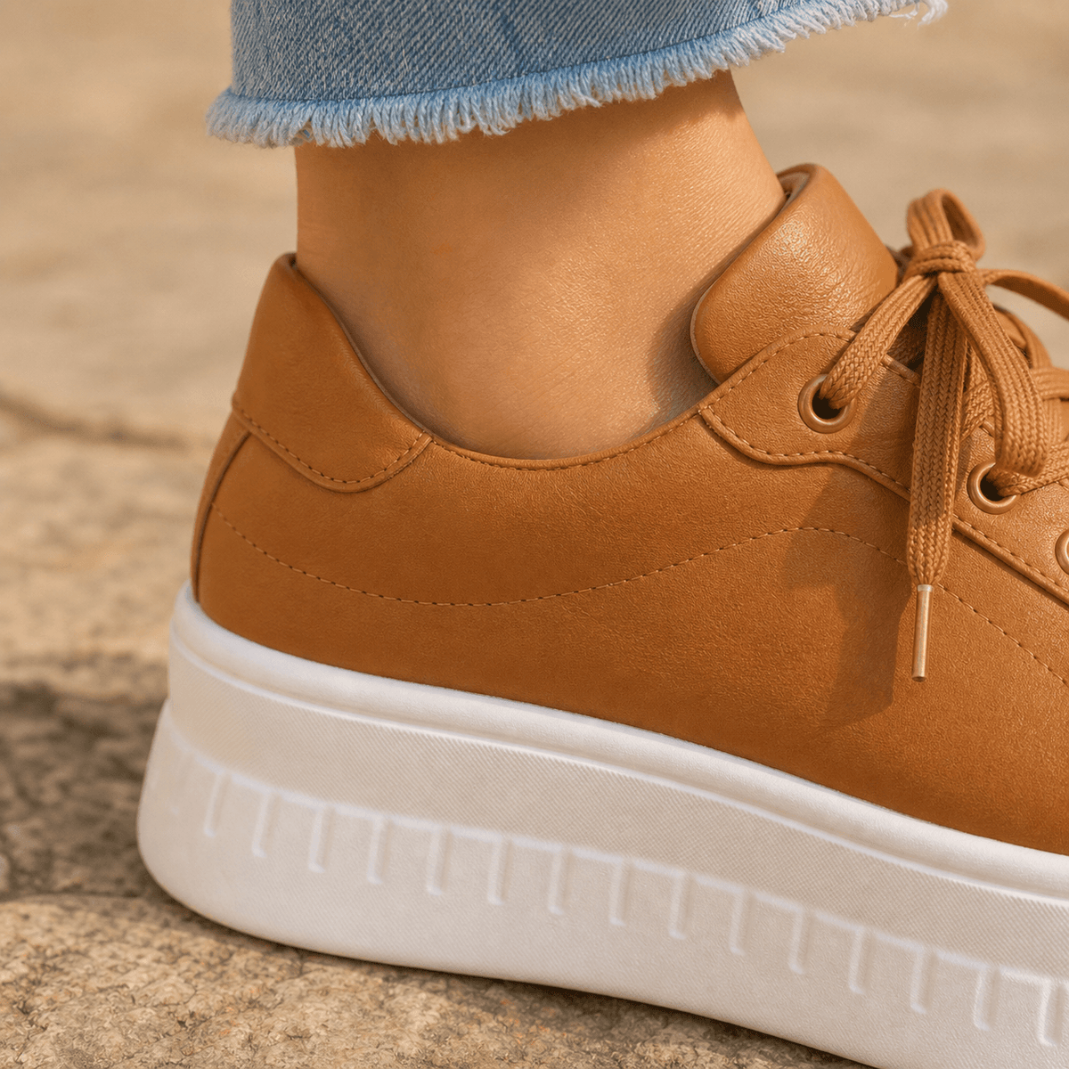 Women's Platform Cushioned Sneakers with Lace-Up Closure