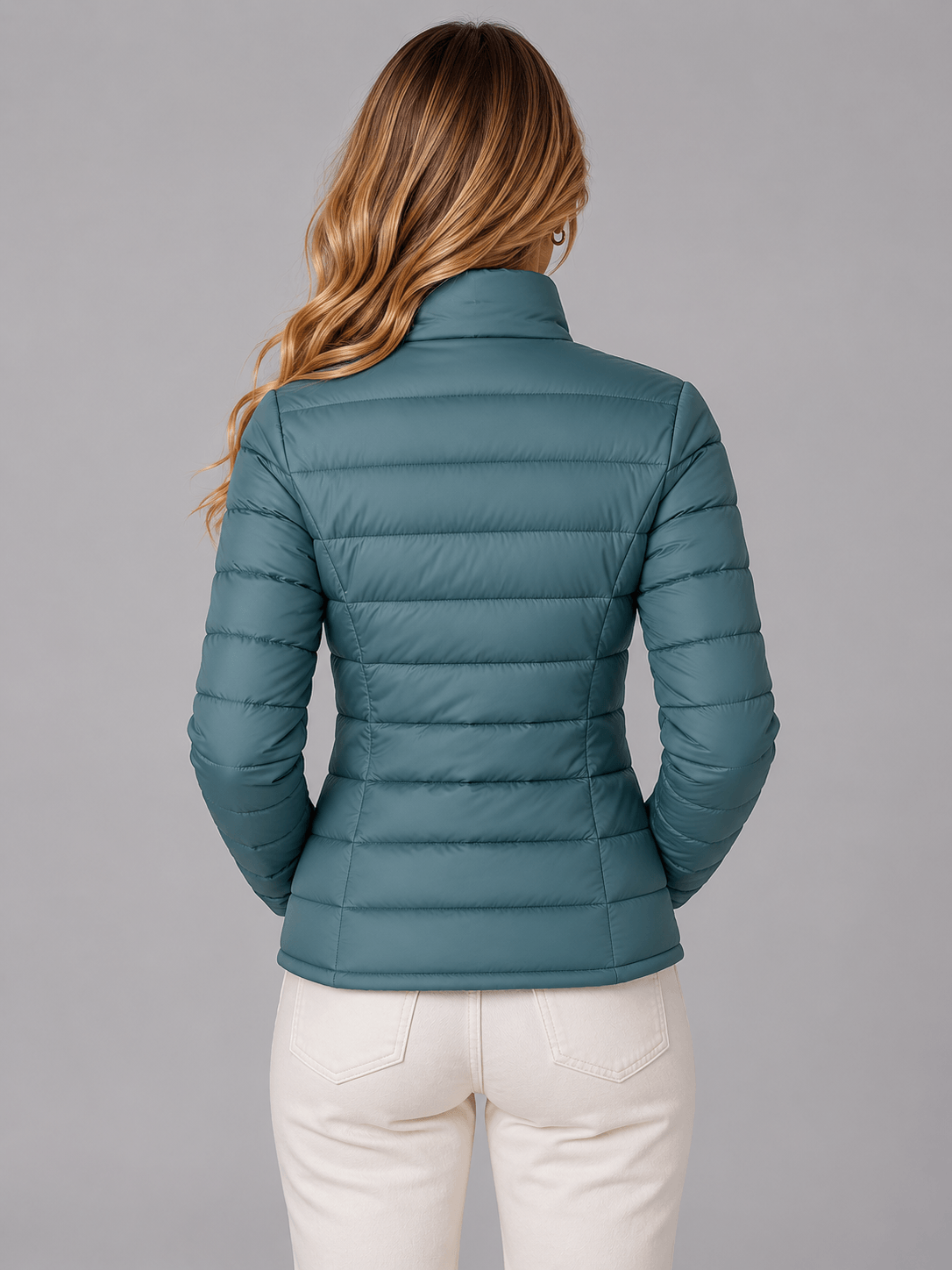 Women's Slim-Fit Quilted Puffer Jacket with Stand Collar