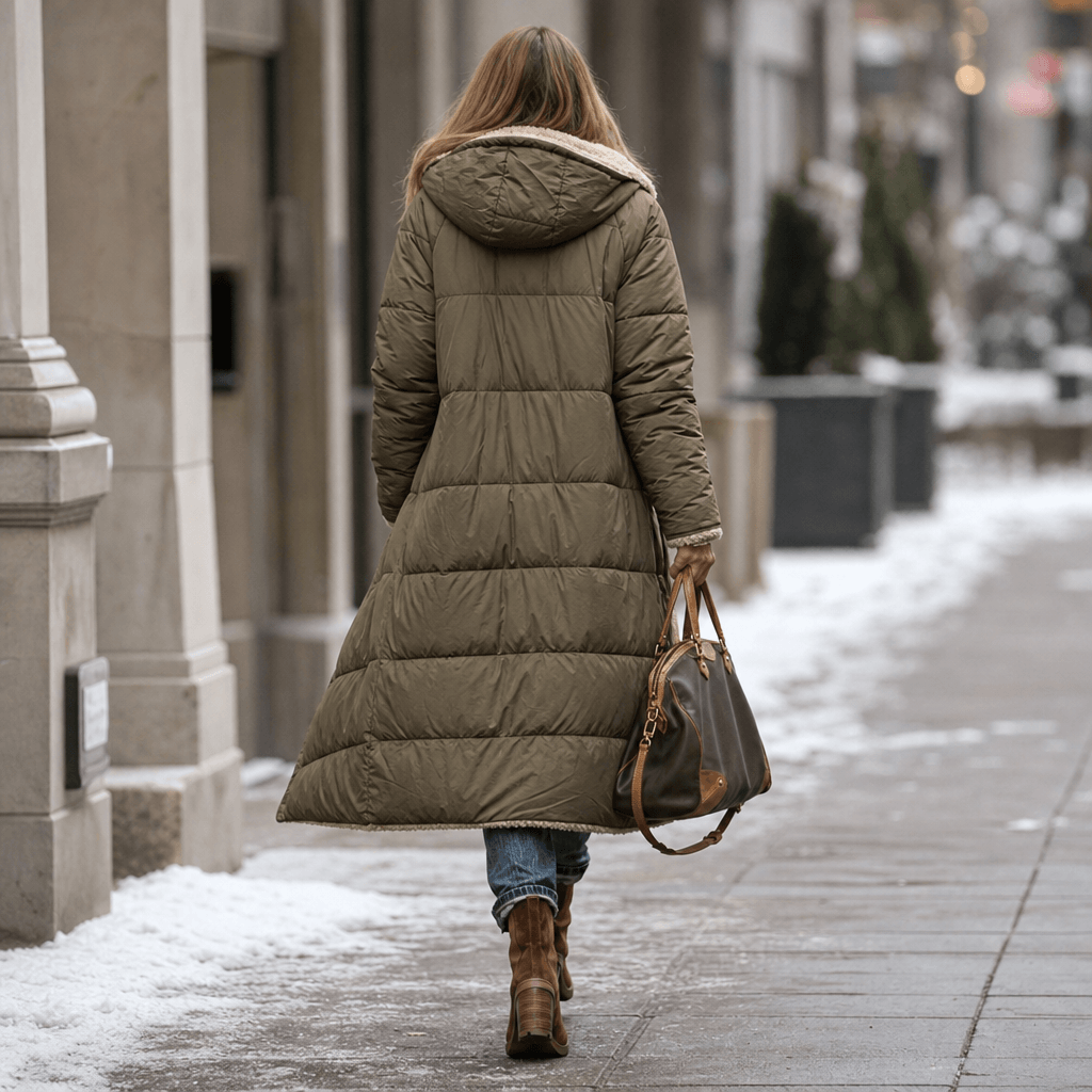 Reversa Women's Reversible Hooded Longline Winter Coat with Sherpa Lining
