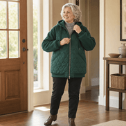 Women's Hooded Quilted Puffer Jacket with Spliced Panels