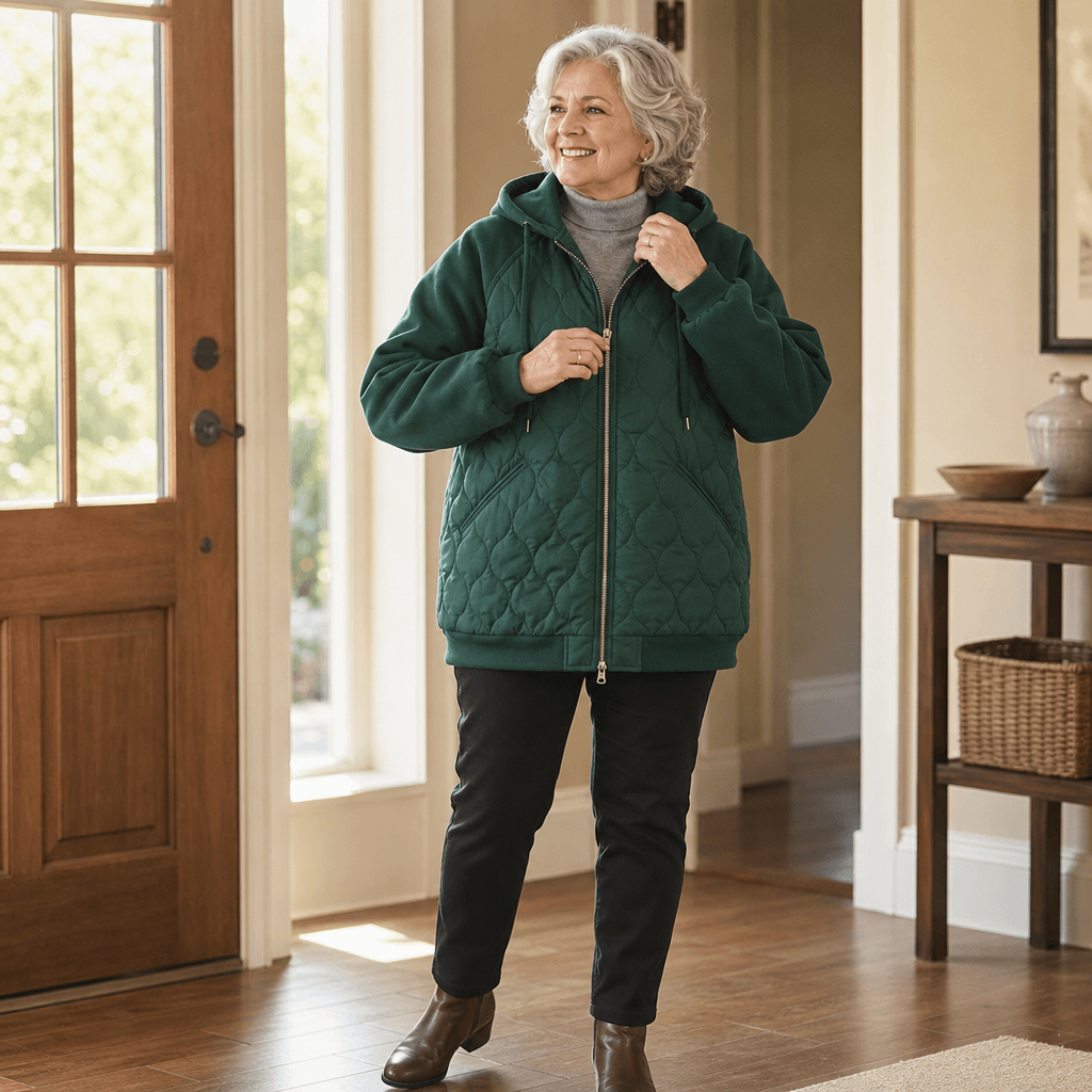 Women's Hooded Quilted Puffer Jacket with Spliced Panels