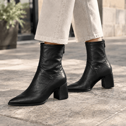 Aldobrandi Women's Pointed-Toe Ankle Boots with Block Heel in Faux Leather