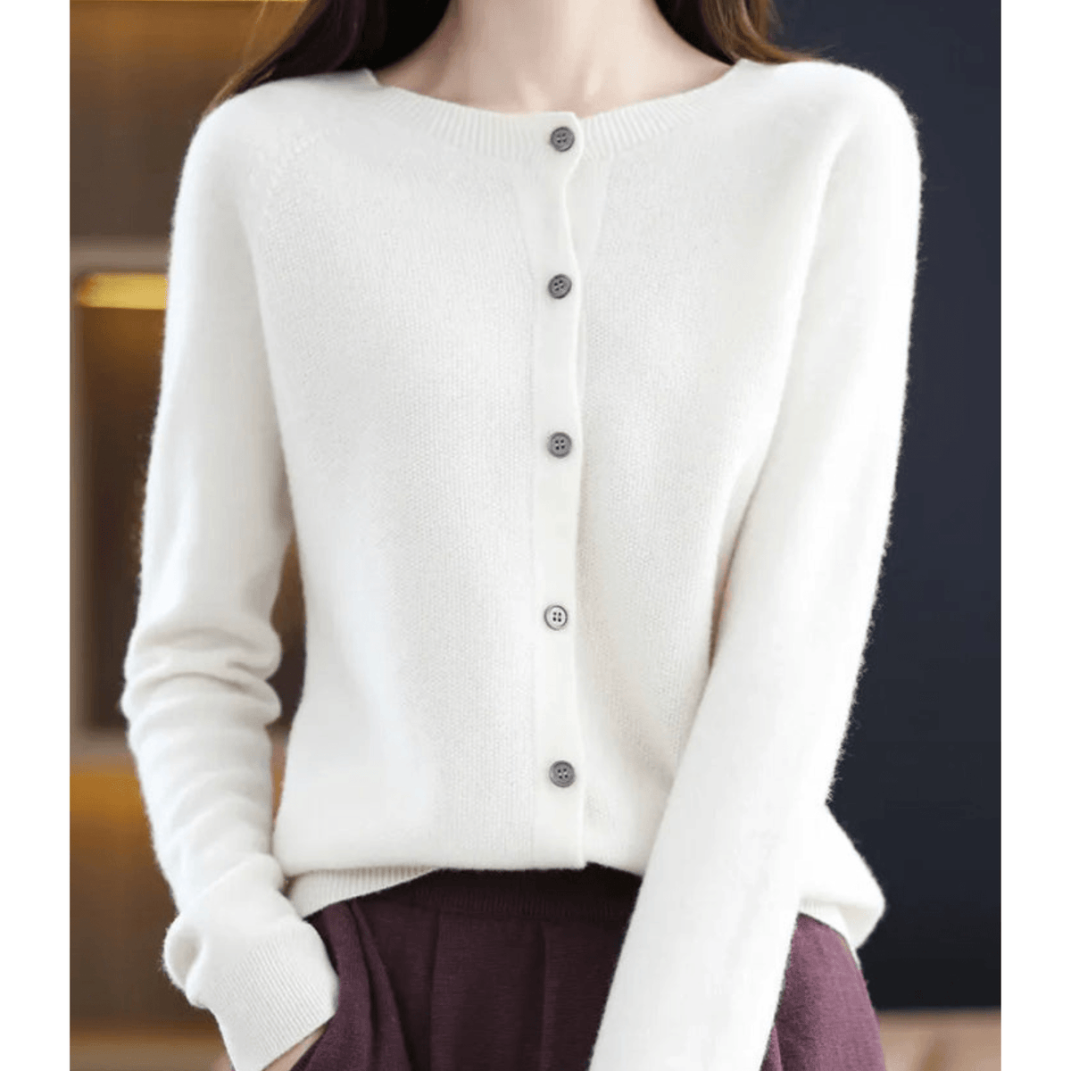 Danielle Round Neck Button-Front Knitted Cardigan for Women