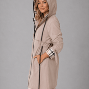 Hooded Longline Waterproof Jacket with Adjustable Drawstring Waist
