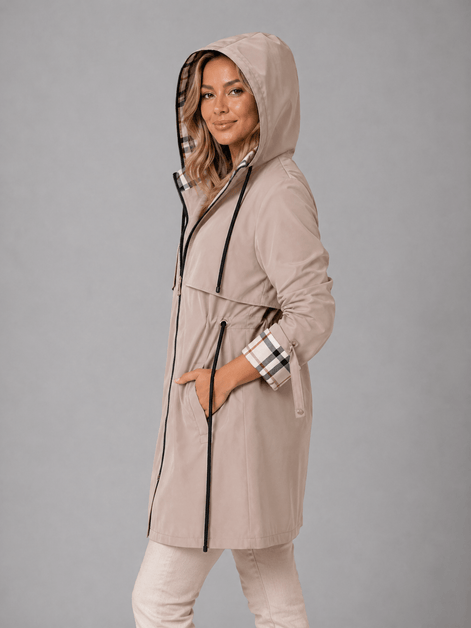 Hooded Longline Waterproof Jacket with Adjustable Drawstring Waist